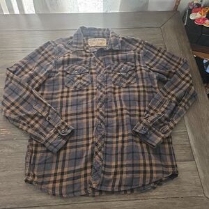 Rugged Point Men's Brown & Black Plaid Flannel Shirt Long Sleeve Cotton Size M